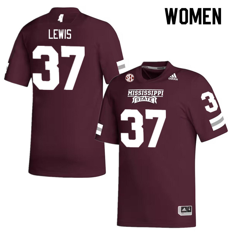 Women #37 John Lewis Mississippi State Bulldogs College Football Jerseys Stitched Sale-Maroon